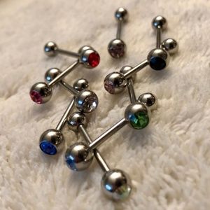 ♻️ 3/$25 Set of 10 Colored Gemstone Tongue Rings